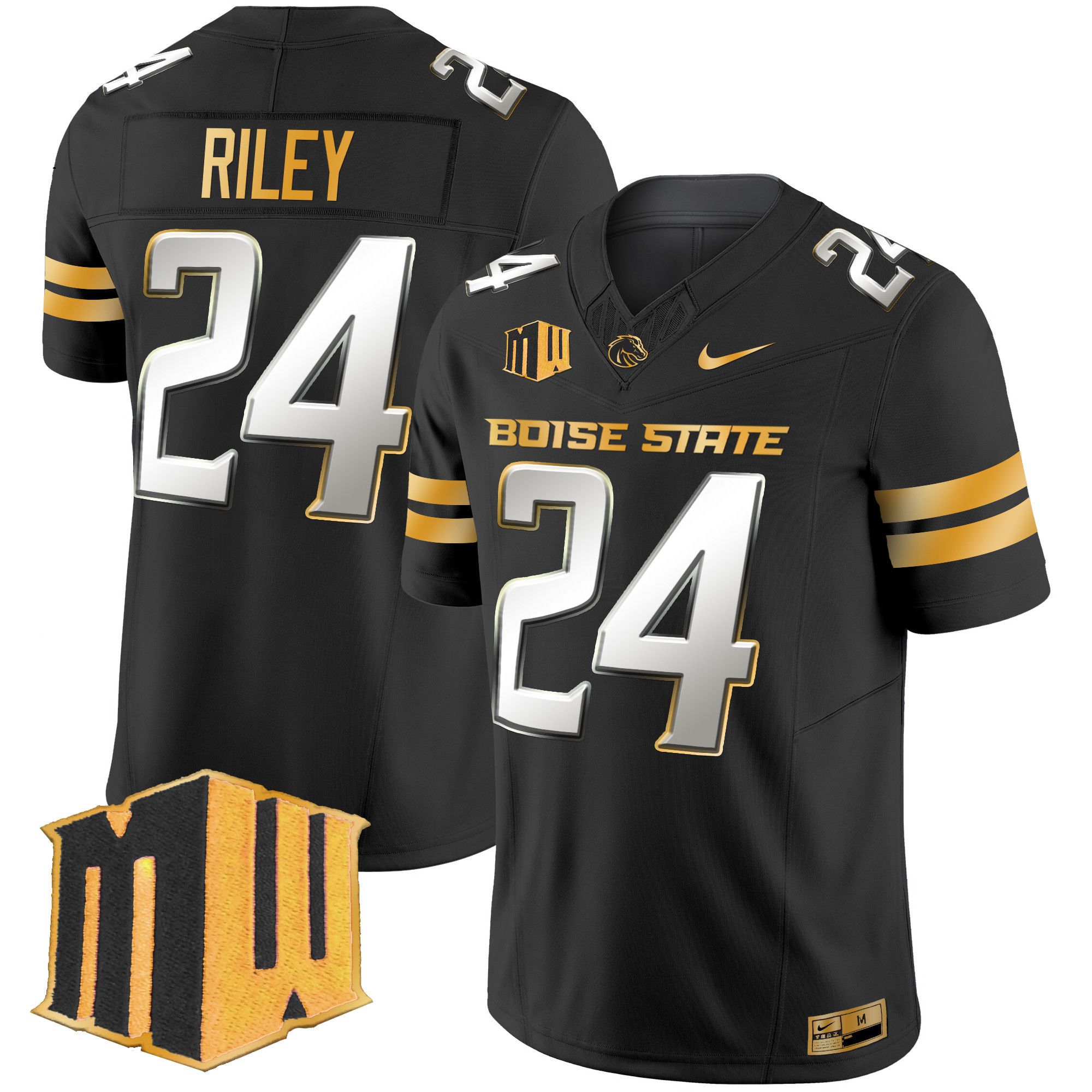 Men Boise State Broncos #24 Riley Black Nike 2024 Gold Vapor Limited NCAA Jersey